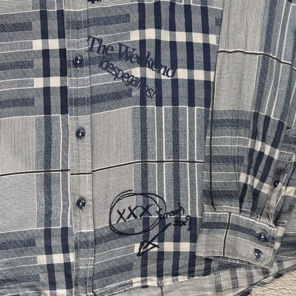 Desigual Rainbow Grey Plaid Patchwork Button-Down Shirt Graffiti Accents sz XL - Picture 4 of 13